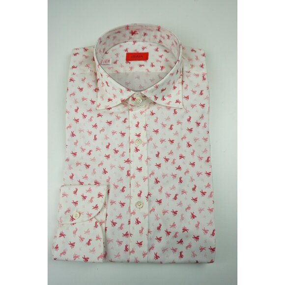 Isaia White Red Cupid Long Sleeve Cotton Dress Shirt Sz 15.5/39 BRAND NEW